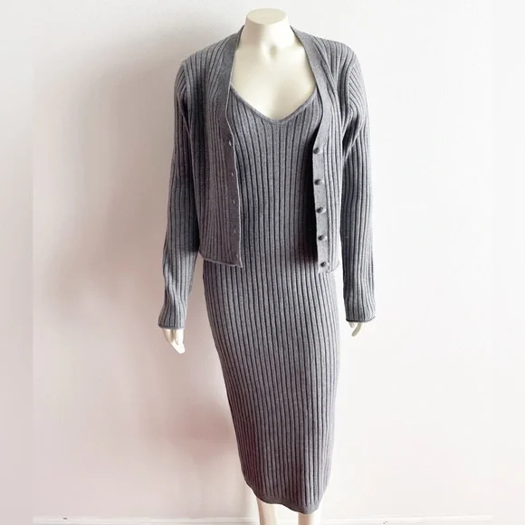 strapless open back dress Long Sleeve Cardigan Rib Dress
